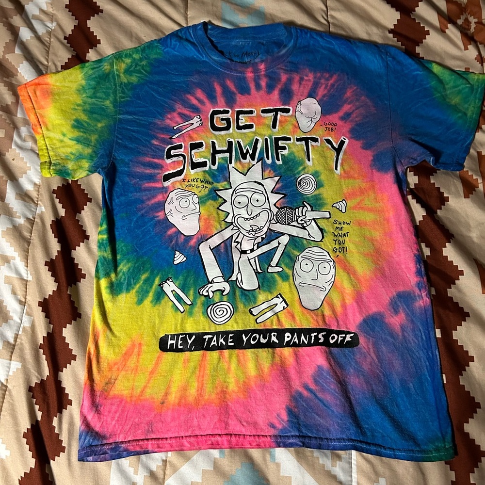 Rick and Morty “take your pants off” “Get schwifty” tie dye shirt M